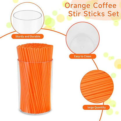 500 Pcs Neon Orange Coffee Stir Sticks Set Acrylic Stir Stick Holder Heather
