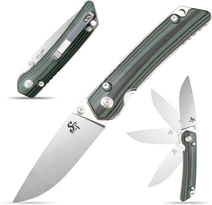 Sitivien ST128 Folding Knife,D2 Blade G10 Handle Safety Liner Lock EDC Tool Knife for Outdoor Hiking Camping-Green