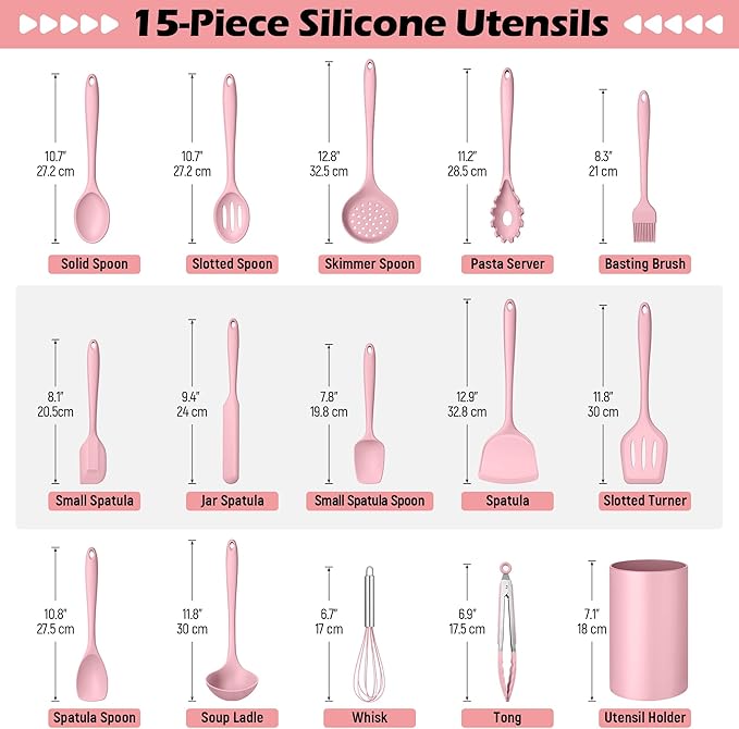 Homikit 15-Piece Kitchen Utensil Set, Silicone Cooking Utensils Spatula Set