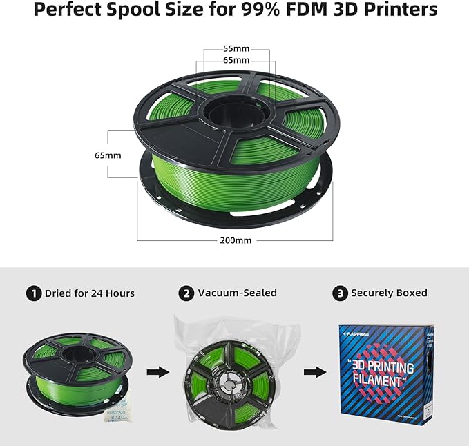 FLASHFORGE PLA Filament 1.75mm, 3D Printer Filament 1kg (2.2lbs) Spool, Dimensional Accuracy +/- 0.02mm, 3D Printing Filament Easy to Use and Fits for Most FDM 3D Printers (Green)