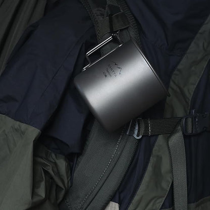 SANTTA Titanium Cup | 14 OZ Leightweight Camping Mug with Foldable Handle and Lid 420mL