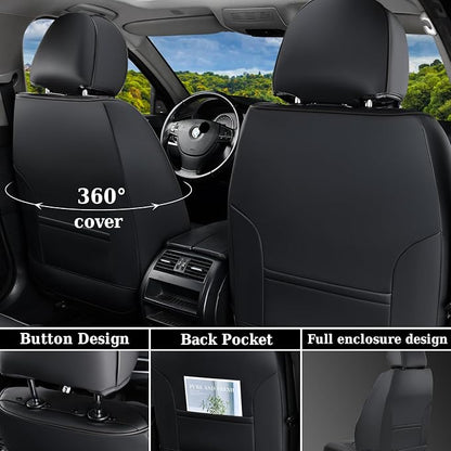 Coverado Seat Covers Front Seats, Luxury Leather Black Car Seat Cover, Waterproof Automotive Car Seat Covers Protector Interior Accessories Universal Fit Most Sedans, SUVs, Pick-up Trucks