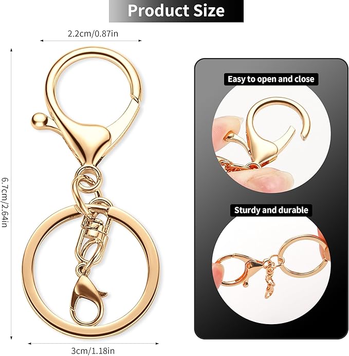 10 Pack a Set Metal Lobster Claw Clasps and Key Rings, Key Chain Accessories, Keychain Making kit for Keys, Art Crafts, Jewelry Making, Light Gold