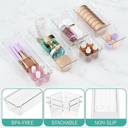 WOWBOX 9 Pack Clear Drawer Organizer Set, Acrylic Drawer Storage Trays