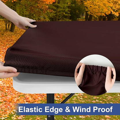 homing Rectangle Table Cloth Cover, Waterproof Polyester Elastic Fitted Tablecloth, Fits for 6 Foot Folding Tables, Washable Table Protector for Fall, Thanksgiving, Harvest Party (Coffee, 30" x 72")