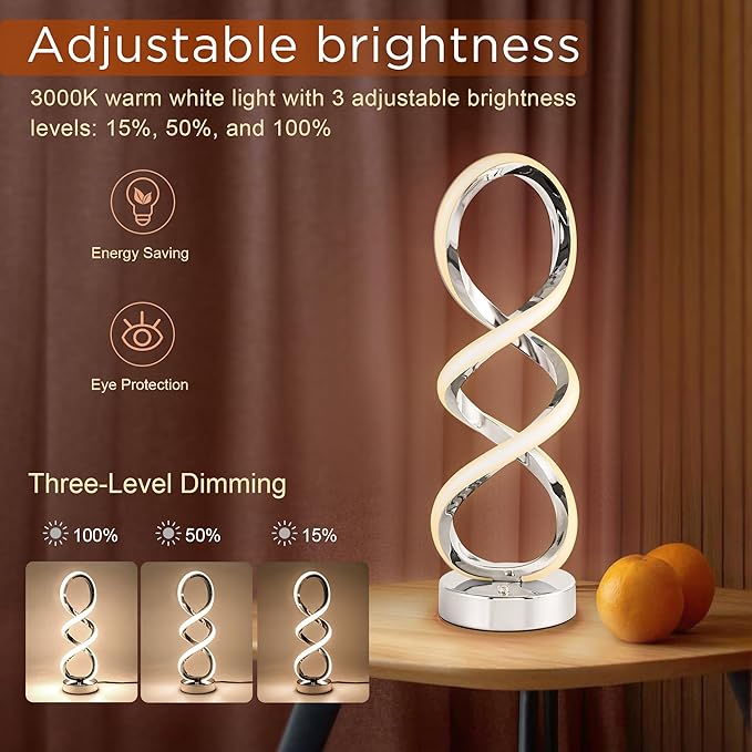 Modern Spiral RGB Table Lamp, Touch Dimmable Bedside Lamp, 7 Colors 10 Light