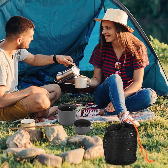 SS SUNSBELL Camping Cooking Set, Non-Stick Camping Pot and Pan Set, Portable Camping Cookware with Foldable Cutlery, 1-2 People Multifunctional Outdoor Cooking Equipment for Hiking, Picnicking