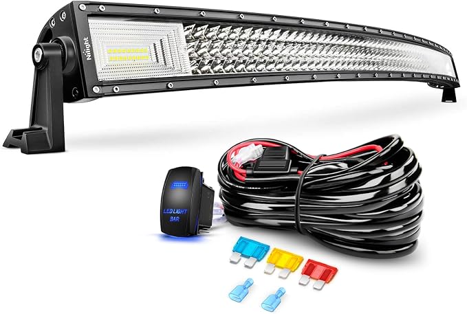 Nilight ZH408 52Inch 783W Curved Triple Row Flood Spot Combo Beam Led Bar 78000LM Driving Lights with 12AWG Heavy Duty 12V 5Pin Rocker Switch Wiring Harness Kit-1 Lead,waterproof