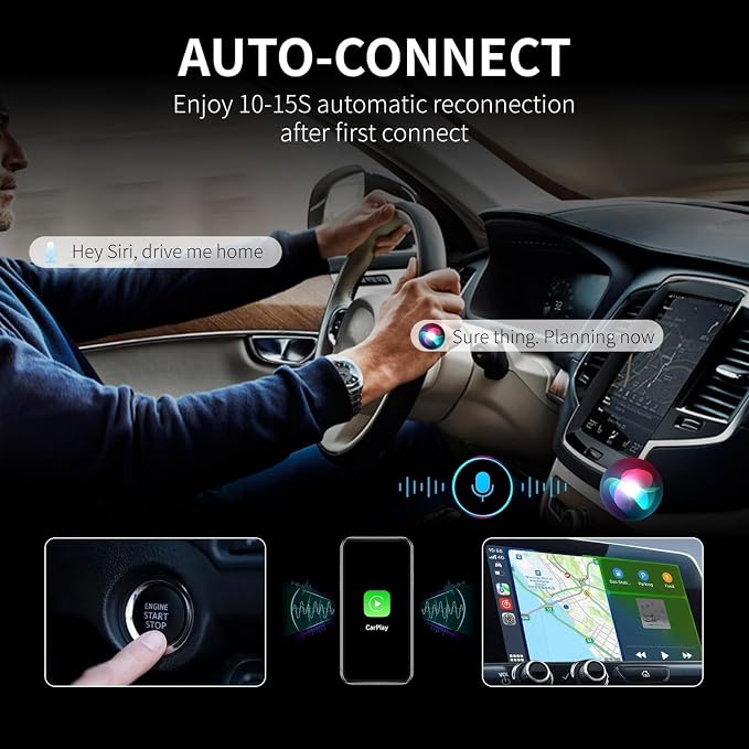 Wireless CarPlay Adapter 2-in-1 for Renault Duster 2017 2018 2019 2020 2021, USB Design Plug and Play Bluetooth Fast Connection Car Accessories,C-Black