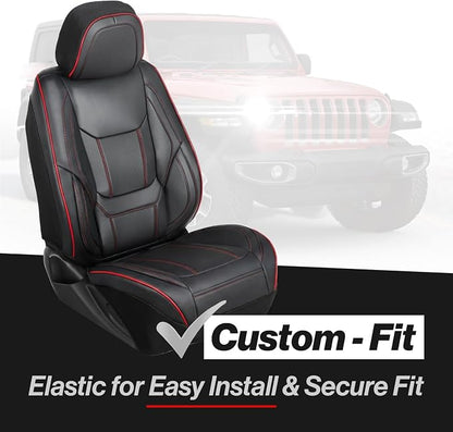 Coverland Custom SUV Car Seat Covers Front Seats for [2025-2026 Chevy Equinox] - Protector Water Resistant Leather Memory Form Back Support Seat Cushion [Front - Black with Red Stitching]