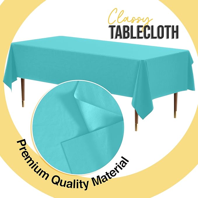 Exquisite 66% Thicker Premium Plastic Table Cloth Rectangle Table Cover 0.5 Mil 12 Pack Aqua Table Cloth 54 Inch x 108 Inch Disposable Tablecloth Won't Tear Easily Like Cheap Thin Brands
