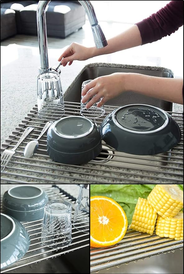 Tomorotec 17.7" x 15.5" Roll Up Dish Drying Rack Over Sink Drying Rack Sink