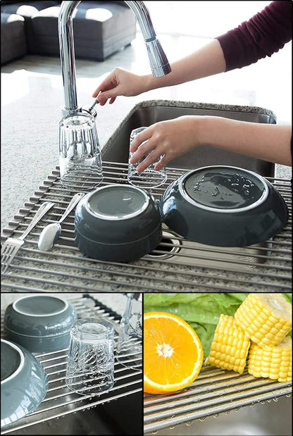 Tomorotec 17.7" x 15.5" Roll Up Dish Drying Rack Over Sink Drying Rack Sink