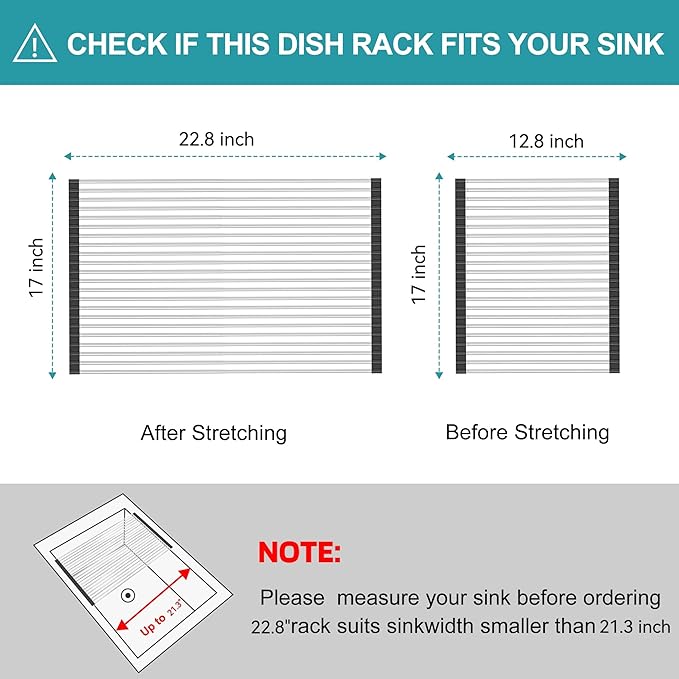 BBXTYLY Extra Large Expandable Roll Up Dish Drying Rack, Over The Sink Drying