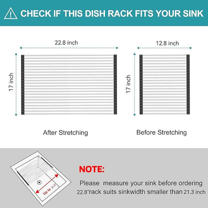 BBXTYLY Extra Large Expandable Roll Up Dish Drying Rack, Over The Sink Drying