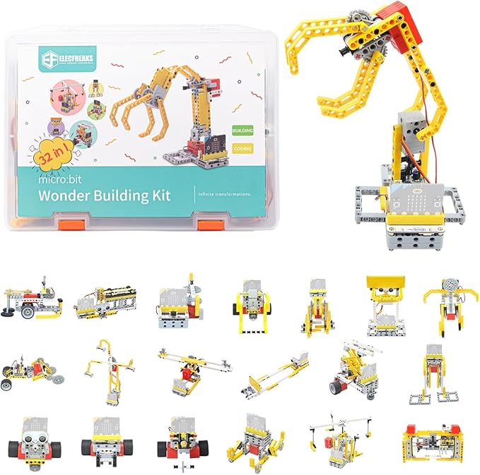 ELECFREAKS microbit 32 in 1 Wonder Sensor Kit, Makecode Programmable Learning Kit with Building Bricks/Sensors/Wukong Expansion Board(Without Micro:bit)