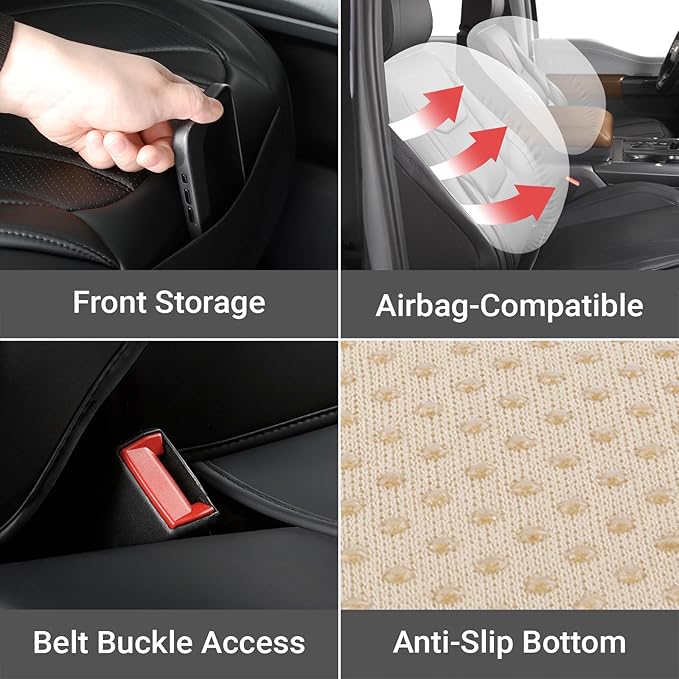 Coverland Custom Fit Car Seat Covers for SUV Compatible with [Captiva Sport, Rogue, Cayenne, Tiguan] Premium Water Resistant Leather Non-Slip Interior Protector [Full Set Black - Size Chart X65]