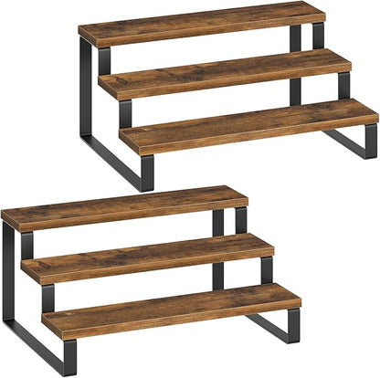 YATINEY Spice Rack, 3 Tier Wooden Display Riser Stand, Kitchen Storage Organizer