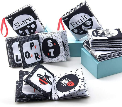 teytoy My First Soft Book, 6 PCS Nontoxic Fabric Cloth Activity Crinkle Black and White Books for Infants Boys and Girls Early Educational Toys Perfect for Baby Shower