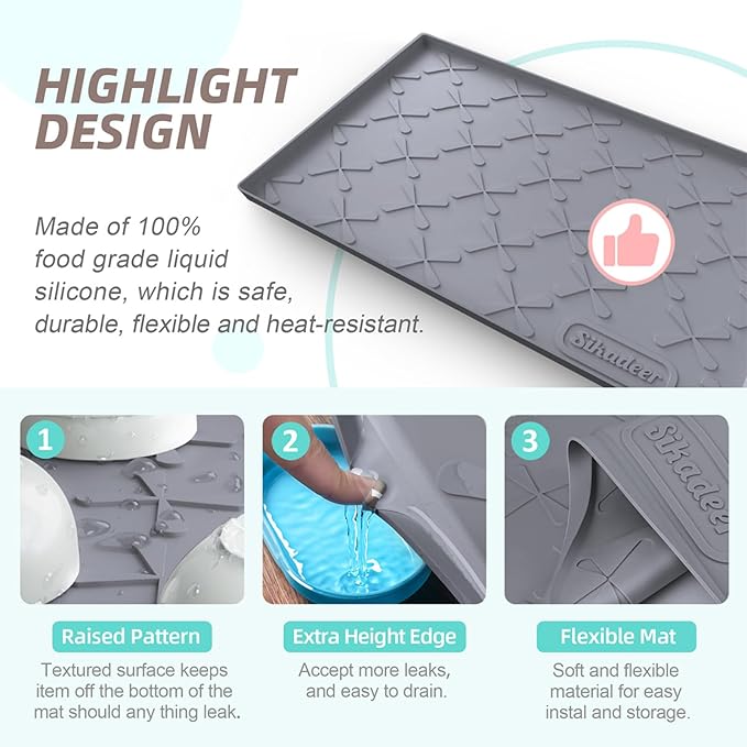 SIKADEER 31" x 19" Under Sink Mat Waterproof, Silicone Mat Kitchen Drawer Shelf