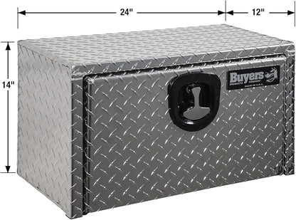 Buyers Products 1705150 Diamond Tread Aluminum Underbody Truck Tool Box, 14 x 12 x 24, Made in USA, .100 in. Thick, Corrosion Resistant, Locking Compression Latch, Secure Storage for Work Trucks