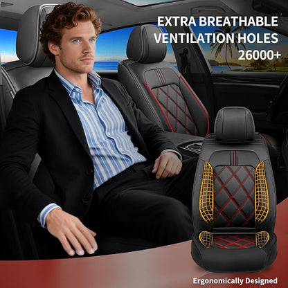 Ranger Car Seat Covers Custom Fit for Ford Ranger 2019-2026, Full Coverage Leather Waterproof Breathable Seat Covers, Automotive Seat Protectors, Airbag Compatible(2 Front Seats, Black & Red)