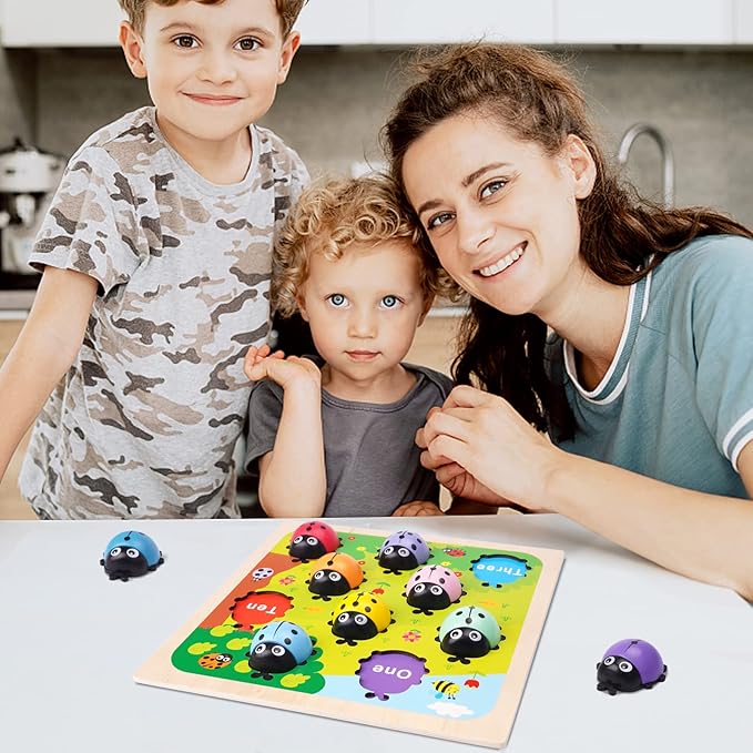 Wooden Counting Ladybugs Montessori Counting Toys for Toddlers Learning Education Toy Ladybugs Puzzle Numbers Matching Preschool Math Board Games Develop Fine Motor Skills for 3 4 5 Year Old Kids