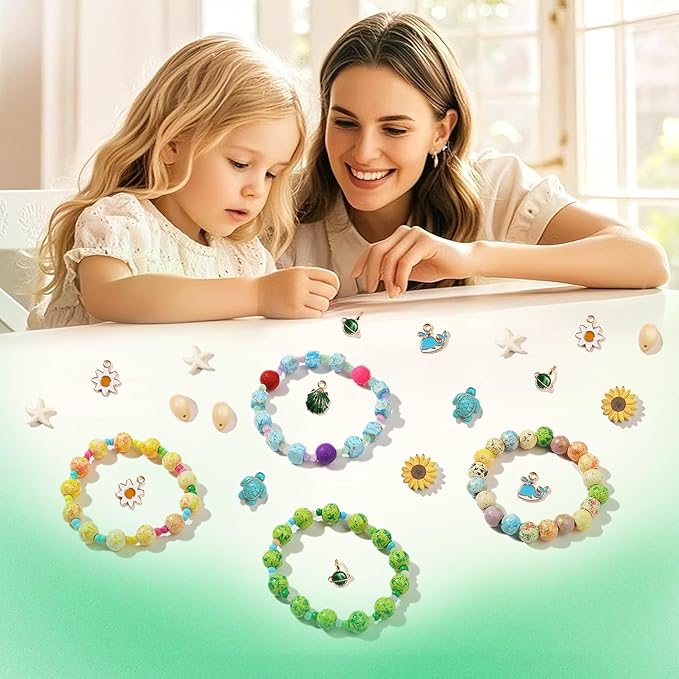 RACIOCK 710Pcs Bracelet Making Kit for Teens Adults with Wooden Beads, Lava Rocks, Letter Beads, Ocean & Alloy Pendants, Boho Style Friendship Bracelets, Necklace, Earring DIY Craft Supplies Making