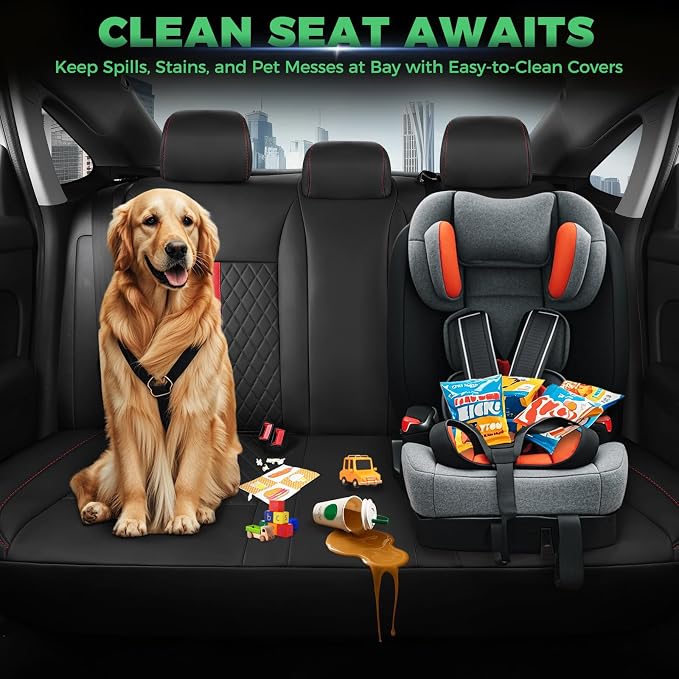 for Honda Civic Leather Seat Covers, Sedan LX 2016 2017 2018 2019 2020 2021, Custom Fit Car Seat Cover Full Set, Waterproof Accessories, Black Red (Solid Bench Seats- W/O Rear Armrest)