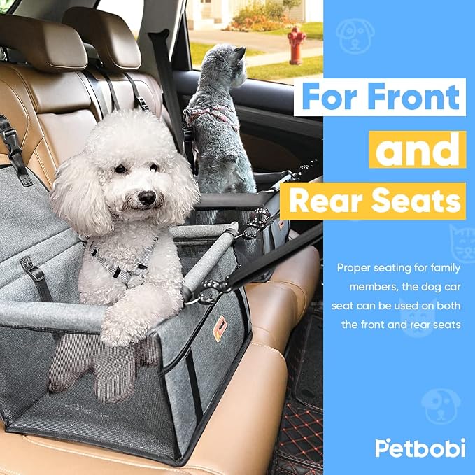 Petbobi Pet Reinforce Car Booster Seat for Dog Portable and Breathable car Booster seat with Seat Belt Dog Carrier Safety car seat for Travel, with Clip on Leash with PVC Tube (Cationic Fabric Grey)