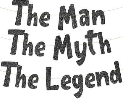 The Man The Myth The Legend Black Glitter Banner – Men’s Birthday, Bachelor Party, Retirement Party Supplies, Gifts and Decorations