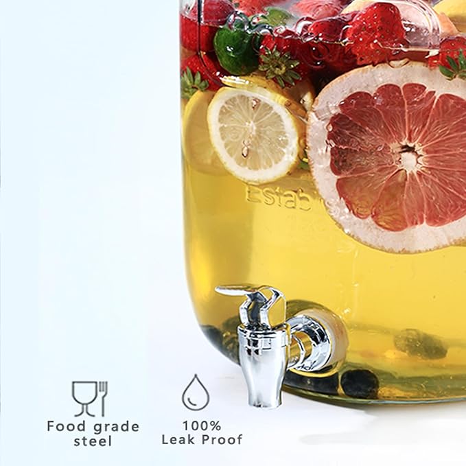 2 Gallon Drink Dispenser with 2 Press Type Spigot, Sun Tea Glass Mason Jar