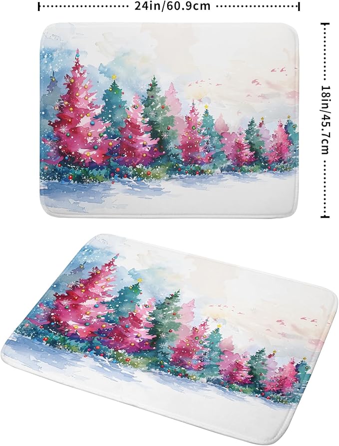 Decorative Christmas Dish Drying Mats Pink Green Xmas Tree Painting Rack