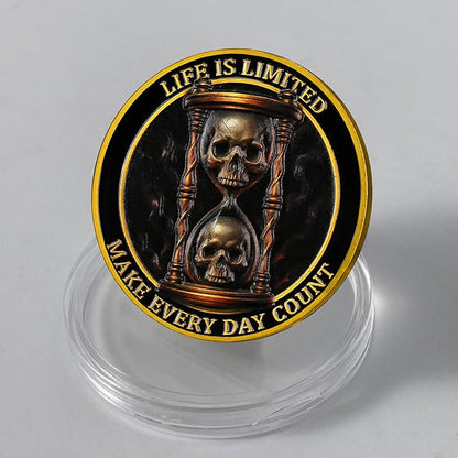 AtSKnSK Memento Mori Coin Momento Mori Coin Skull Coin Stoic Gifts Memento Mori Calendar Living Memento Mori Amor Fati Coin (Skull Island)