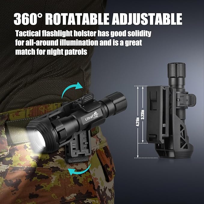 ULTRAFIRE 1000 High Lumen Tactical EDC Flashlight with Holster,Single Mode Police Flashlight with Belt Holder,Bright Law Enforcement Flashlight with Holster for Duty Belt T1 PRO