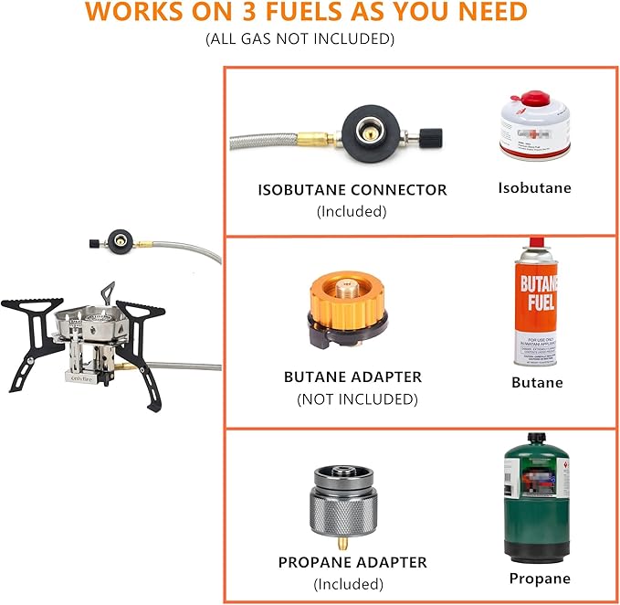 ONLYFIRE Portable Camping Gas Stove 6800W, Small Backpacking Stove with Piezo Ignition, Propane Adapter, Mini Camp Stove with Carry Bag for Outdoor Cooking, Picnic, Camping and Hiking, GS334
