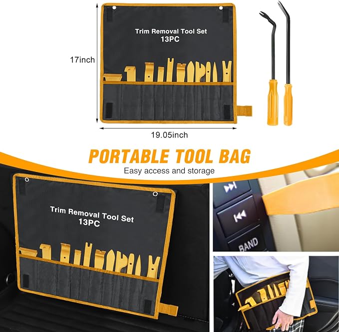 GOOACC 13PCS Nylon Trim Removal Tool Set for Bumper Fastener Rivet Clips Car Door Clip Panel Audio Video Dashboard Dismantle Yellow