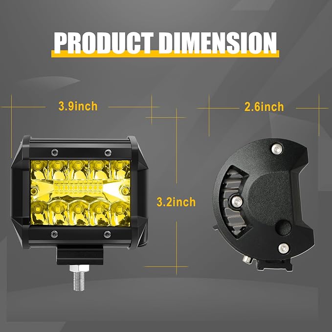 2PCS 4 Inch Yellow 120W LED Light Bar 12000LM Spot Flood Combo Off Road Triple Row Work Driving Fog Light for Pickup Truck ATV UTV SUV Boat