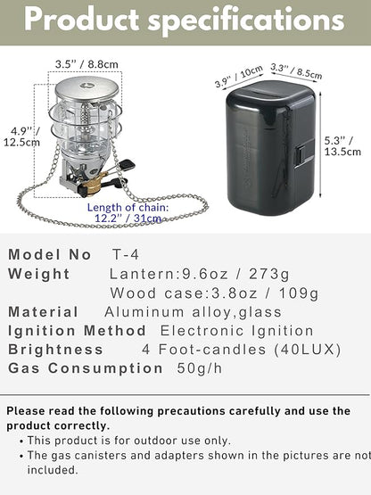 CAMPINGMOON Mini Gas Camping Lantern with Hanging Chain & Hard Case ??80W Equivalent Brightness, Adjustable Dial, Outdoor Portable Butane Lamp for Hiking, Backpacking, Emergency, Tent Lighting T-4