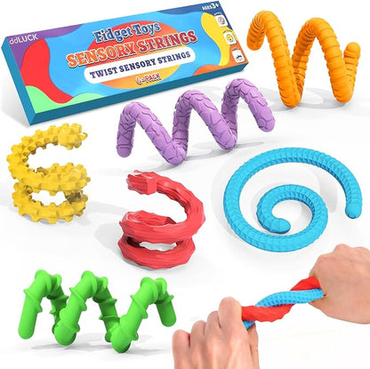 Fidget Toys Silicone Sensory Sticks, Textured Calming Sensory Toys for Kids with Autism, Autism Toy for Anxiety Relief, Travel Toy for Kids 3+ & Adults (6 Pack)