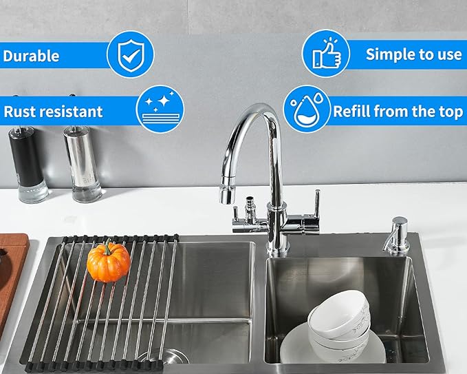 Built in Soap Dispenser for Kitchen Sink, Chrome Stainless Steel Countertop