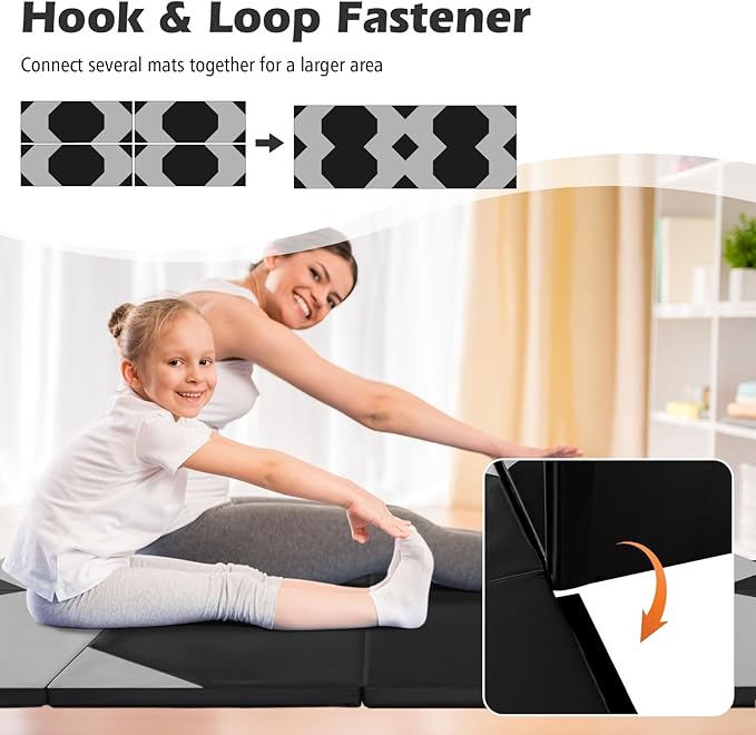 Giantex 4'x10'x 2" Gymnastics Mat, 4-Panel Folding Aerobics Exercise Mat w/Hook & Loop Fastener, Carrying Handle, Portable Tumbling Mat for Stretching Yoga Cheerleading Martial Arts