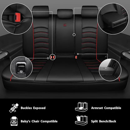 CAR PASS 3D Foam PU Leather Car Seat Covers, Universal Seat Covers Full Sets for Trucks SUV Sedan Automotive Seat Covers Armrest Airbag Compatible Waterproof Comfortable Faux Nappa Leather Black Red