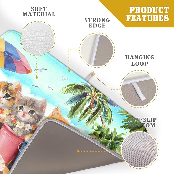 Lovely Cat Dish Drying Mat for Kitchen Counter Holiday Beach Absorbent Coffee