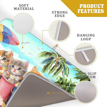 Lovely Cat Dish Drying Mat for Kitchen Counter Holiday Beach Absorbent Coffee