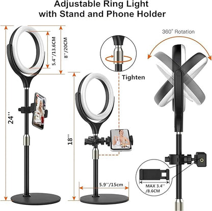 8 inch Desk Ring Light with Stand, Adjustable Computer Circle Light