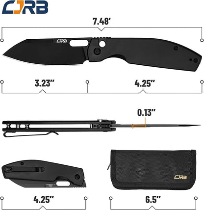 CJRB Pocket EDC Knife Ekko(J1929) Button Lock Small Folding Knife AR-RPM9 Steel Blade and Black PVD Stainless Steel Handle Outdoor for Men Women