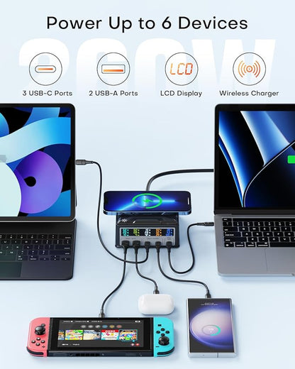 USB Charging Station, ASOMETECH 260W 5Ports Fast Charging Hub, 140W PD3.1 USB C