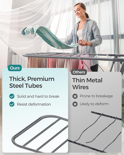 SONGMICS Clothes Drying Rack, Foldable 2-Level Laundry Drying Rack,