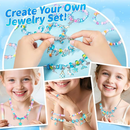 BLmukce Charm Bracelet Making Kit for Girls Ages 8-12, DIY Jewelry Making Kit & Craft Set with Beads, Charms & Necklace Kit Birthday Christmas Gift for Kids 4-6 7 8 Years Old Girl